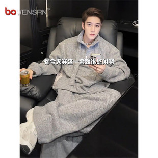 潮牌慵懒风针织卫衣套装男士2025新款冬装加厚高级感穿搭一套男款