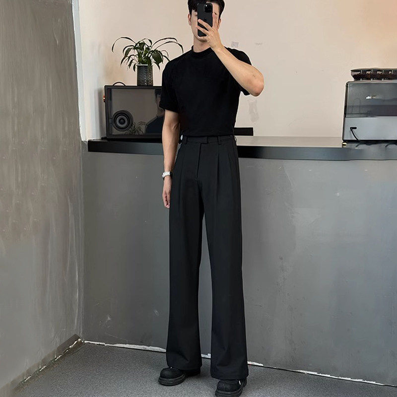 潮牌高腰黑色弯刀西裤男士春秋2026新款高个子垂感微喇直筒西装裤