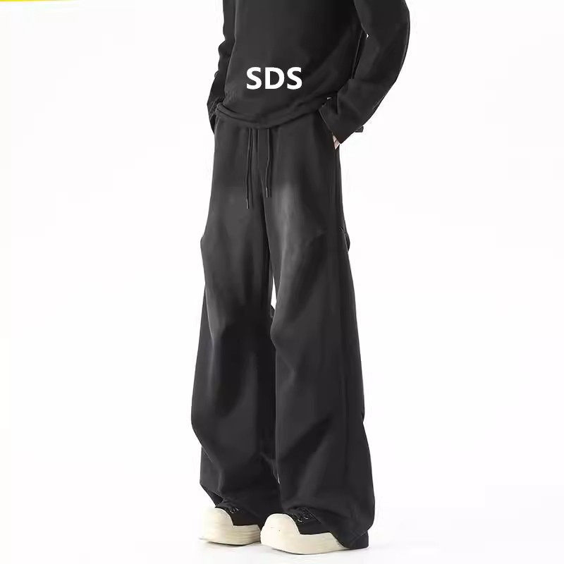 阔腿运动裤男春夏季2026新款薄款痞帅水洗做旧渐变色宽松休闲裤子