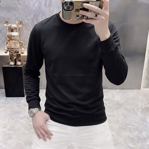 长袖卫衣男2026秋季新款极简修身纯色打底衫轻熟百搭圆领男装上衣