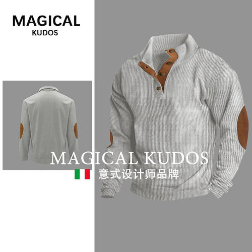MAGICAL KUDOS春秋新款欧美男士休闲亨利T恤灯芯绒运动男长袖卫衣