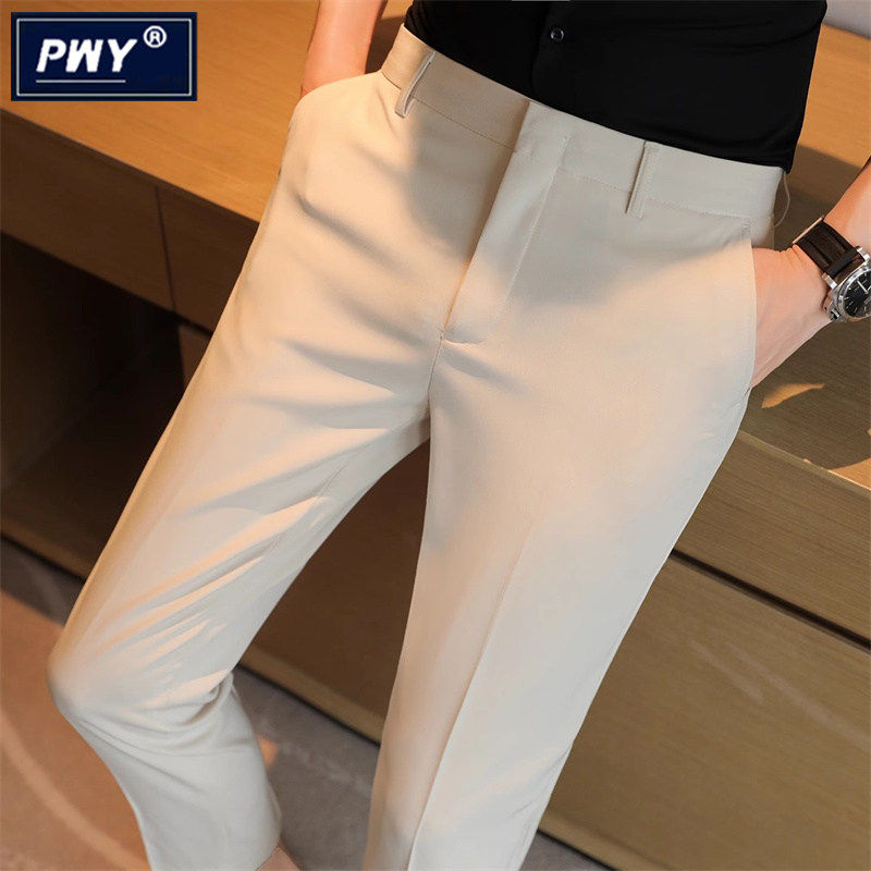 潮牌休闲西裤男春秋季修身小脚高级感英伦风垂感商务九分西装裤子