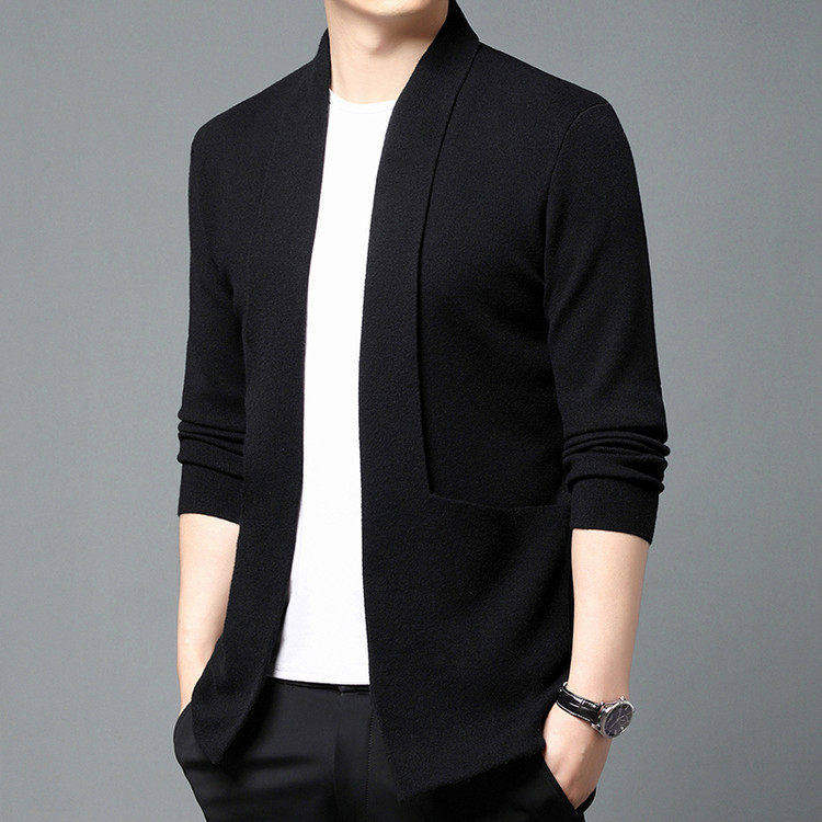 香港春秋男士薄款办公室纯色开衫轻柔羊绒针织衫休闲男装毛衣外套