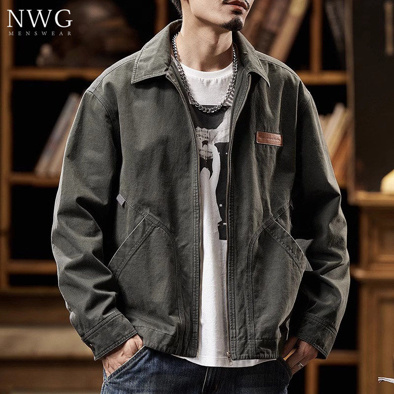 工装外套男潮牌春秋季2026新款美式复古宽松翻领夹克纯棉休闲上衣