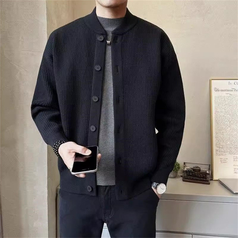 高端单排扣加绒棒球服外套男款2025新款秋冬季纹理男外套夹克男士