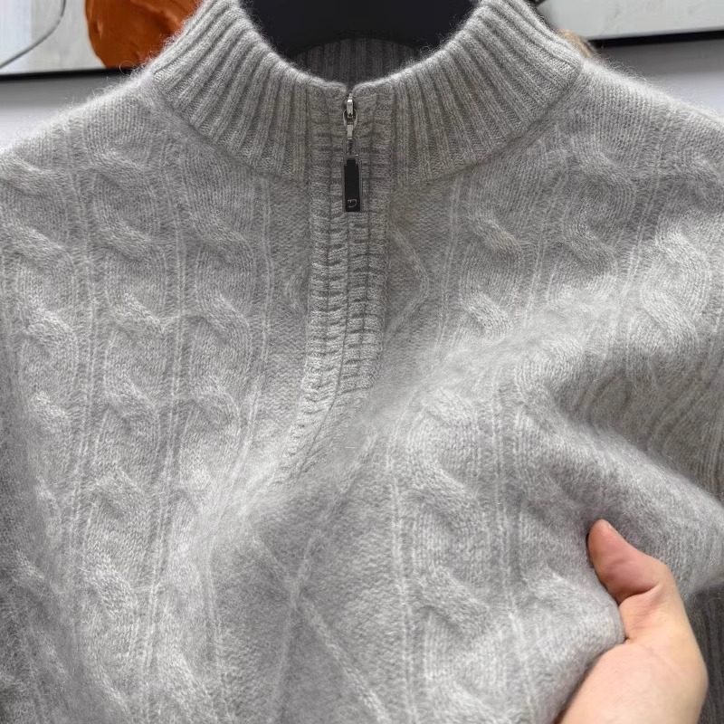 BOZZ BURY~重磅用料 牦牛绒！奢华半高领毛衣男士保暖绞花针织衫