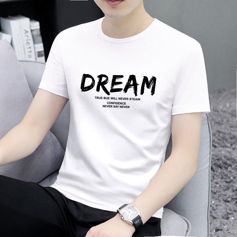夏季短袖t恤男圆领修身2026新款纯棉潮流印花男士大码体恤打底衫