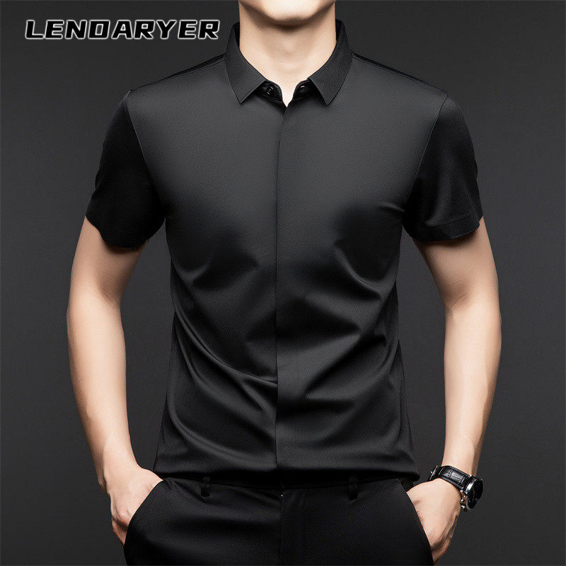 LENDARYER短袖衬衫男2026夏季新款高端商务休闲半袖纯色薄款衬衣