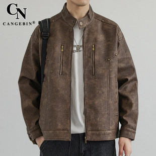 真皮皮衣外套男春秋2026新款 机车复古牛皮飞行绵羊皮夹克 痞帅美式
