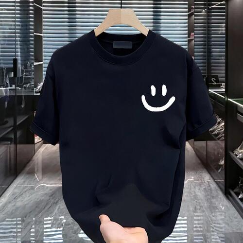 Upscale潮人向生活微笑~Hello自留了！夏季宽松百搭潮流短袖T恤男