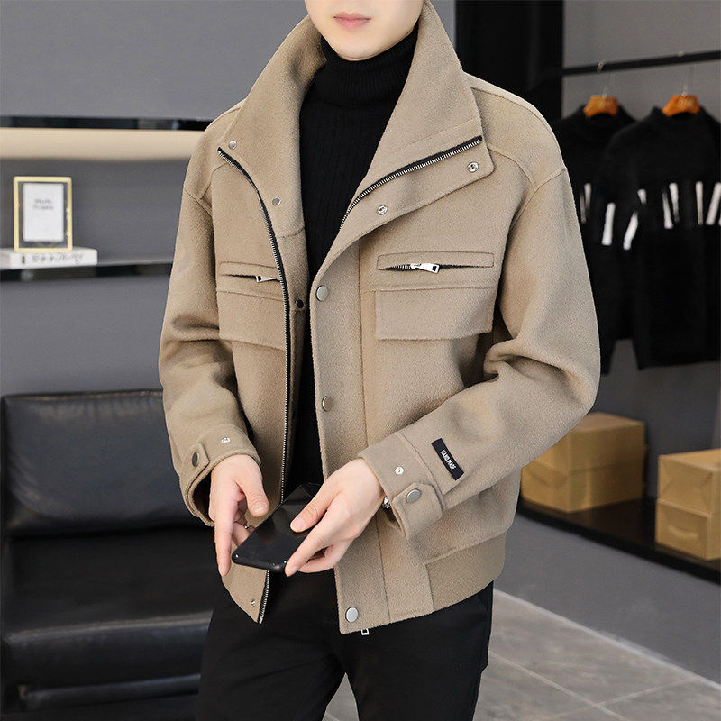 高级男士双面呢大衣纯羊毛呢子外套短款时尚夹克男秋冬新款百搭潮