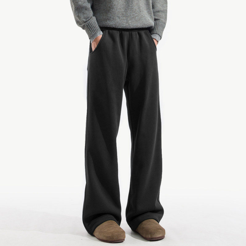 秋冬新款黑色卫裤男美式休闲运动裤阔腿微喇直筒裤日系宽松长裤子