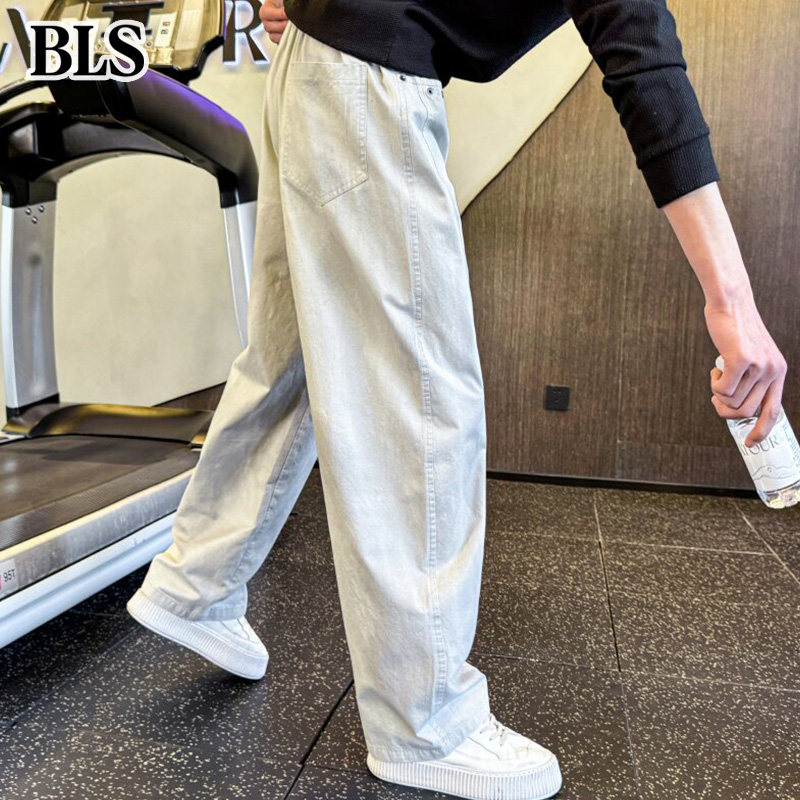高端斜切弯刀休闲裤男款秋冬2026新款宽松直筒男裤水洗哈伦裤长裤