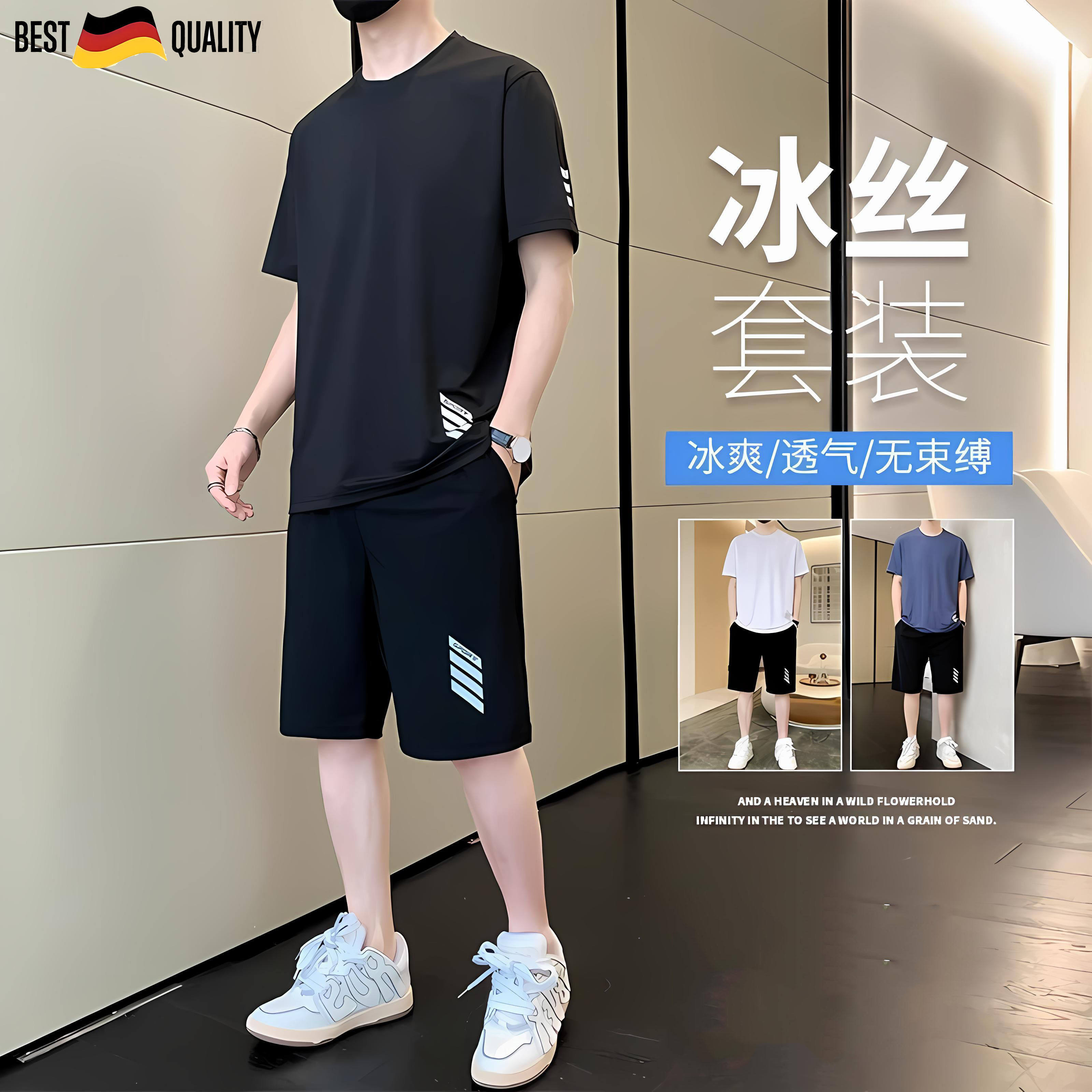 德国冰丝男士运动服套装夏季2024新款短袖短裤篮球服速干跑步休闲
