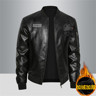 高端棒球领男士真皮皮衣外套2025新款冬季加绒加厚机车皮夹克男款
