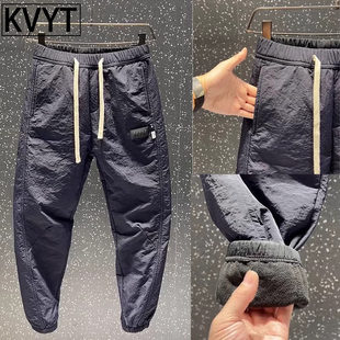 防寒防风男士裤子秋冬款加绒加厚痞帅卫裤男款潮牌束脚休闲运动裤