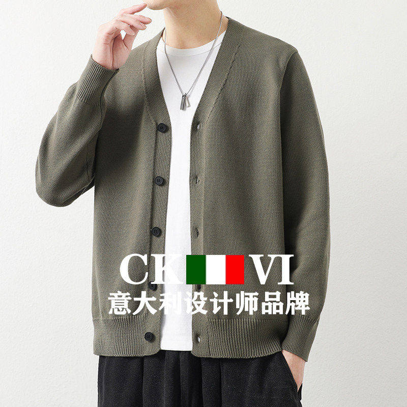 官方正品CKvi轻熟风针织羊绒开衫男士毛衣外套高品质休闲羊毛上衣
