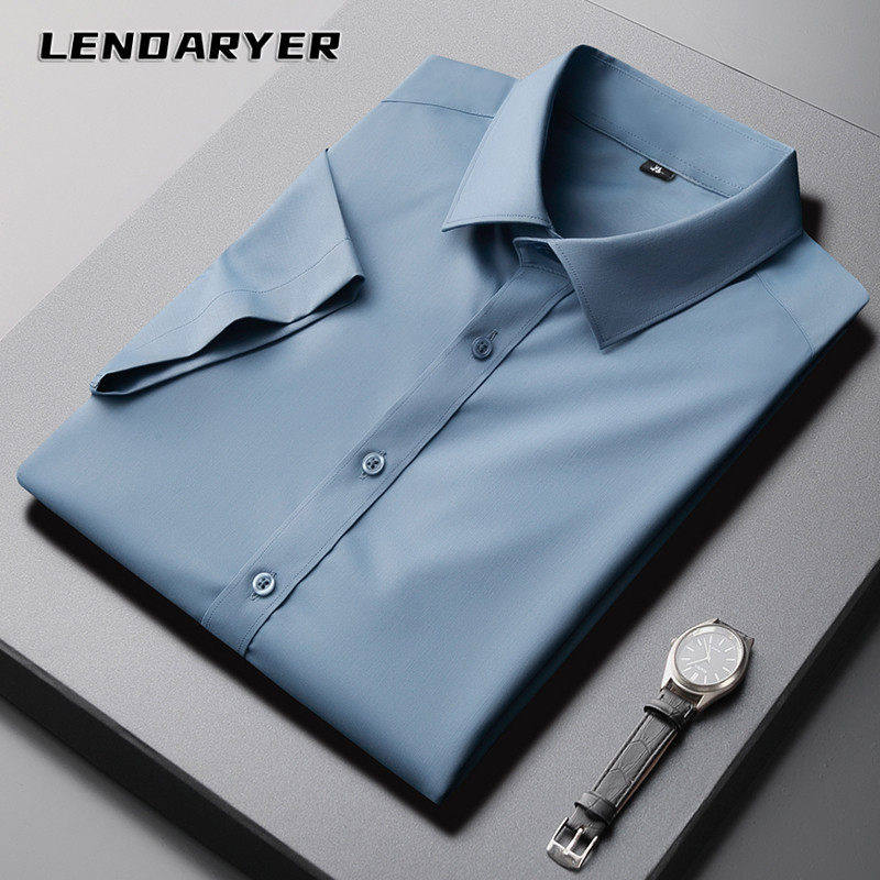 LENDARYER冰丝衬衫男短袖夏季免烫抗皱高端商务正装职业装衬衣男