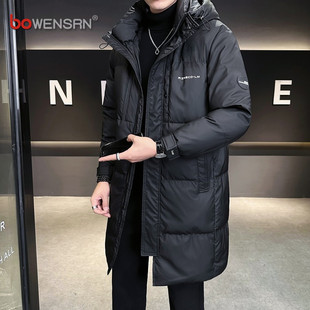 潮牌中长款轻薄羽绒服男士2025年新款冬季设计感加厚连帽外套男款