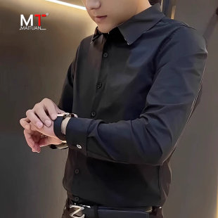 高端黑色衬衫男士长袖2026新款高级感修身商务休闲衬衣男款春秋冬