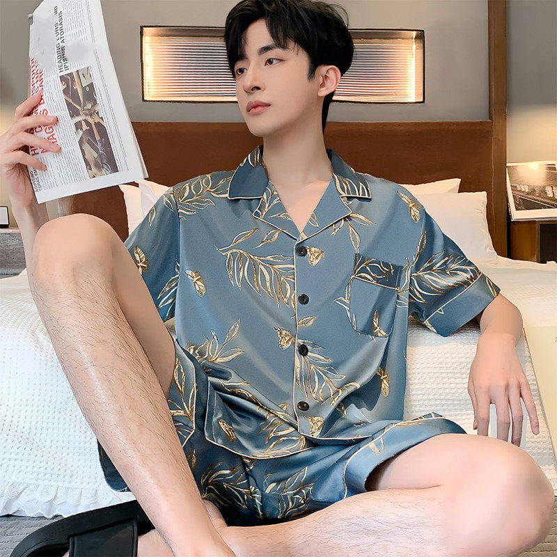 睡衣男款夏季冰丝短袖短裤薄款冰凉感宽松个性新款男士家居服套装