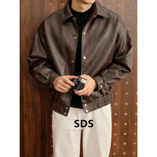 2025新款 秋冬季 潮牌痞帅机车服真皮翻领夹克 复古皮衣外套男士 美式