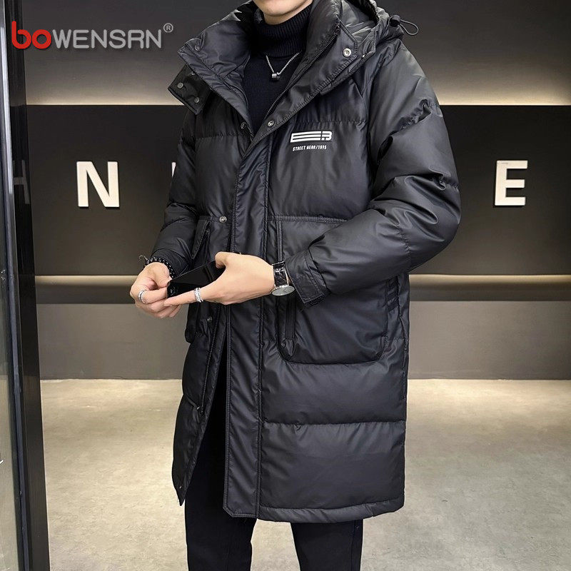 潮牌中长款羽绒服男士2025新款冬季加厚连帽防寒大衣外套男款冬装