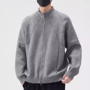 香港高端立领针织开衫毛衣男士秋冬季休闲宽松双拉链长袖上衣男款