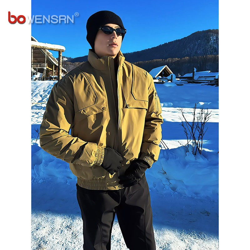 潮牌白鸭绒短款羽绒服男士2025新款冬季加厚飞行夹克外套男款冬装