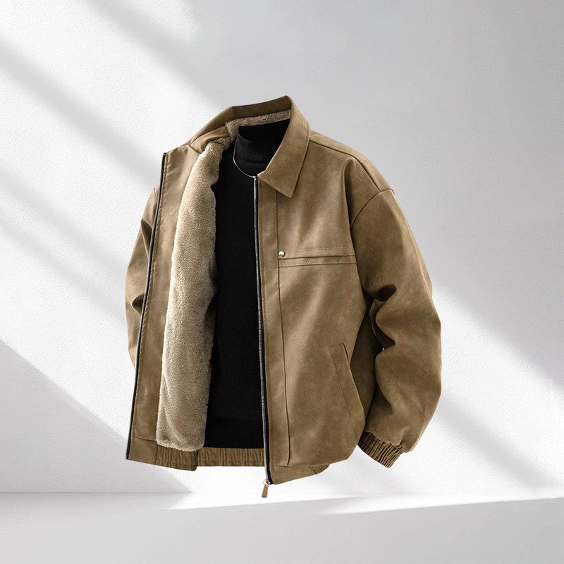 高端翻领加绒皮衣外套男士2025新款秋冬季复古拉链机车皮夹克男款