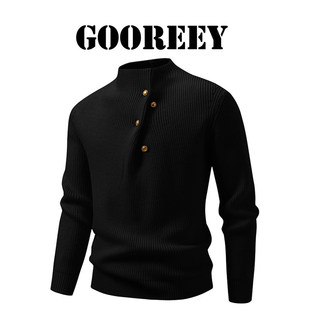 线衣打底衫 GooReey 长袖 机车骑士修身 潮 欧美半高领扣子毛衣男冬季