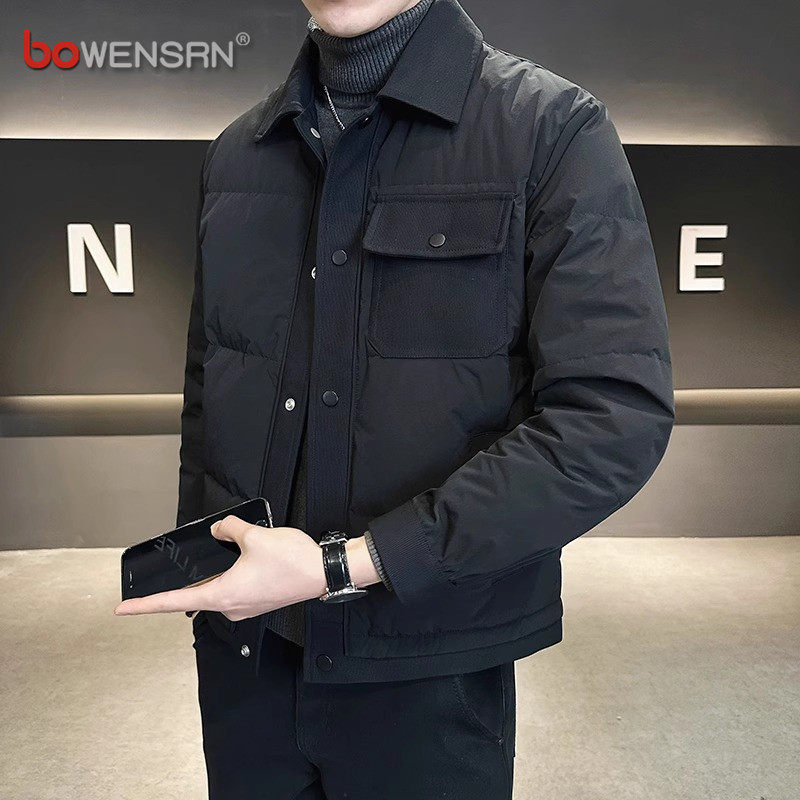 轻薄男士羽绒服冬季2025新款潮牌翻领加厚白鸭绒外套夹克男款冬装