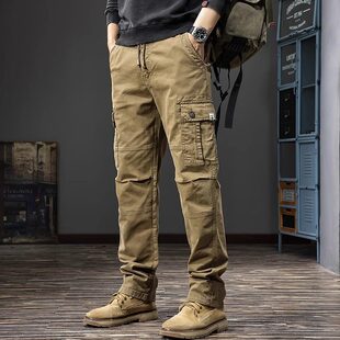 HS美式户外男士工装裤2025春秋新款潮牌痞帅复古宽松直筒休闲长裤