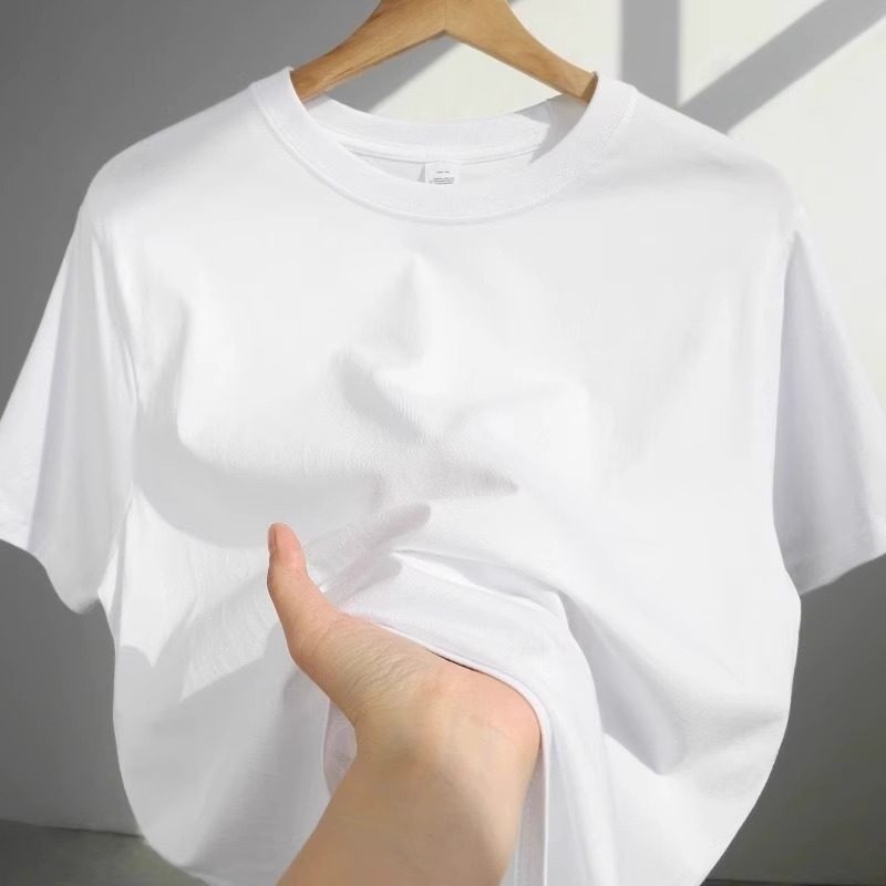 高端重磅纯棉短袖t恤男夏季2026新款高端宽松男士纯白色圆领体恤