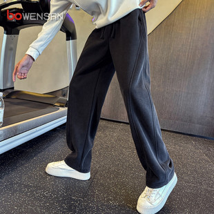 冬季 2025新款 加绒加厚男裤 直筒休闲裤 潮牌拼接弯刀卫裤 子男款 男士