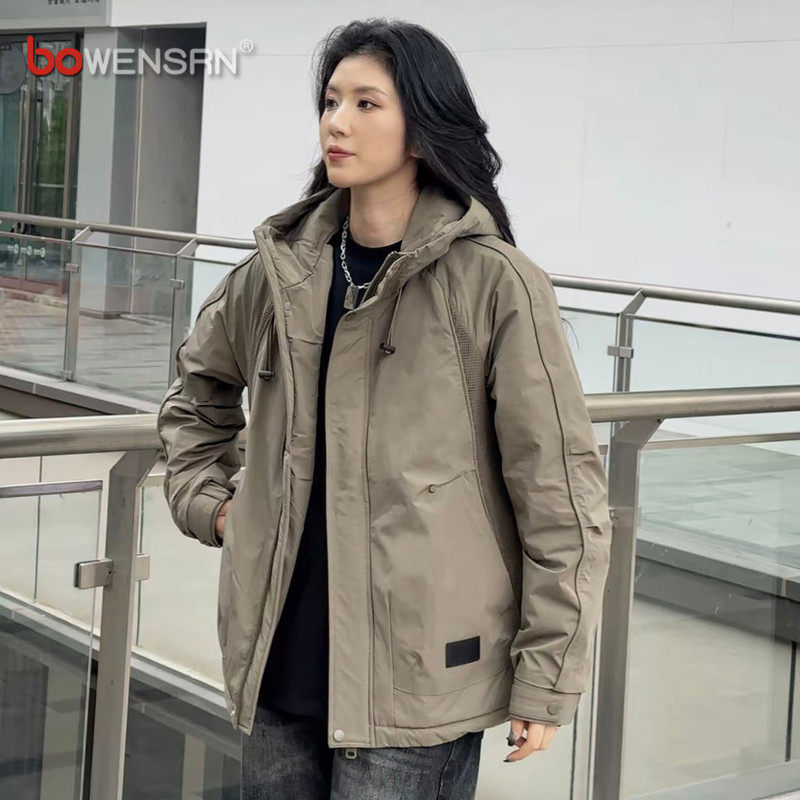 潮牌连帽工装棉服外套男士2025新款秋冬装加厚二棉冲锋衣夹克男款