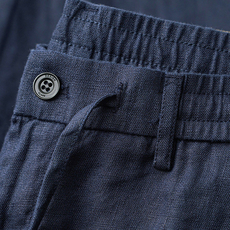 纯亚麻裤子男夏季2026新款直筒裤透气松紧腰长裤纯色棉麻休闲裤男