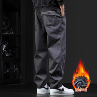 HS美式工装裤男士休闲裤潮牌2025秋季宽松直筒纯棉大码阔腿裤子