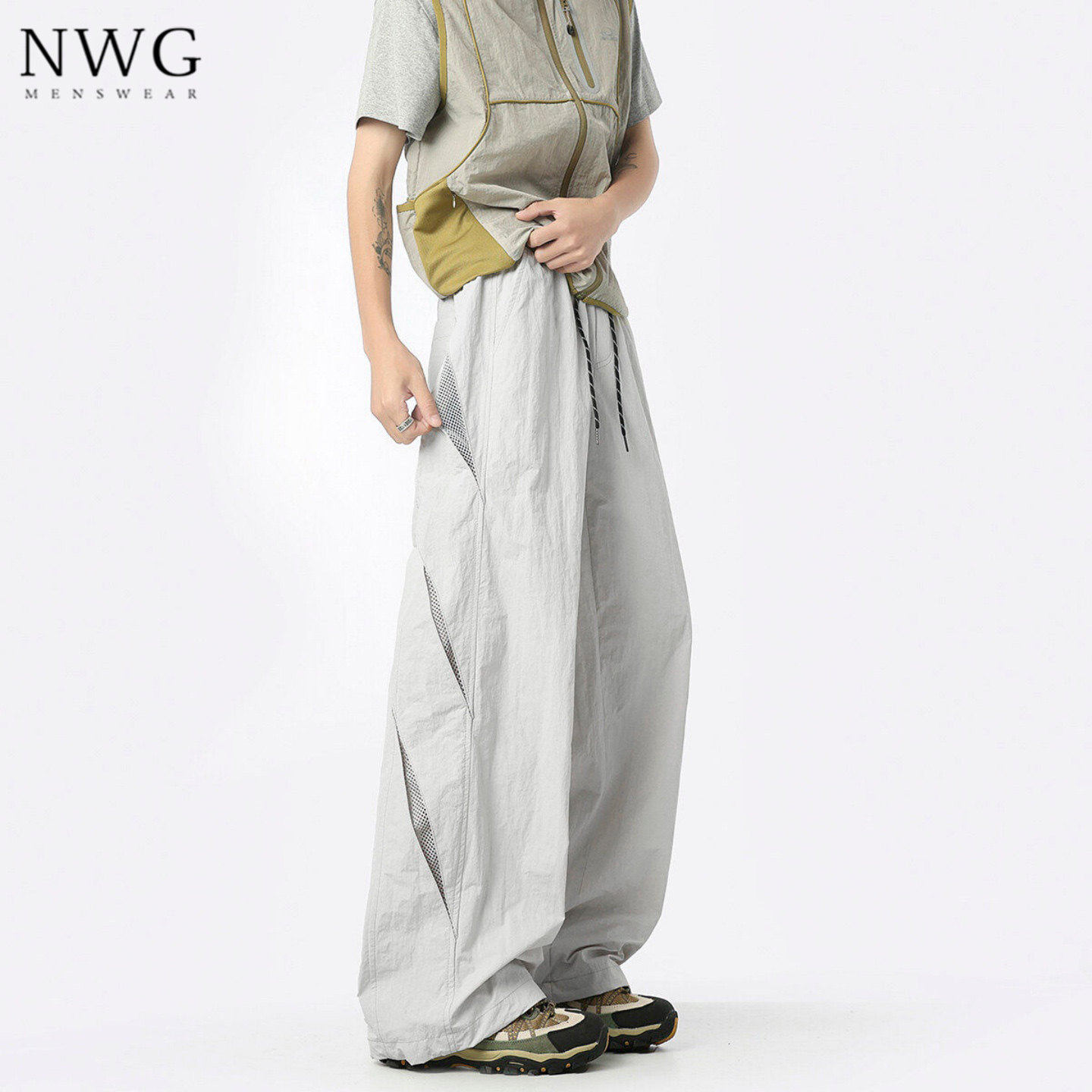 户外网眼透气运动伞兵裤男夏季薄款宽松直筒阔腿裤子男士休闲长裤