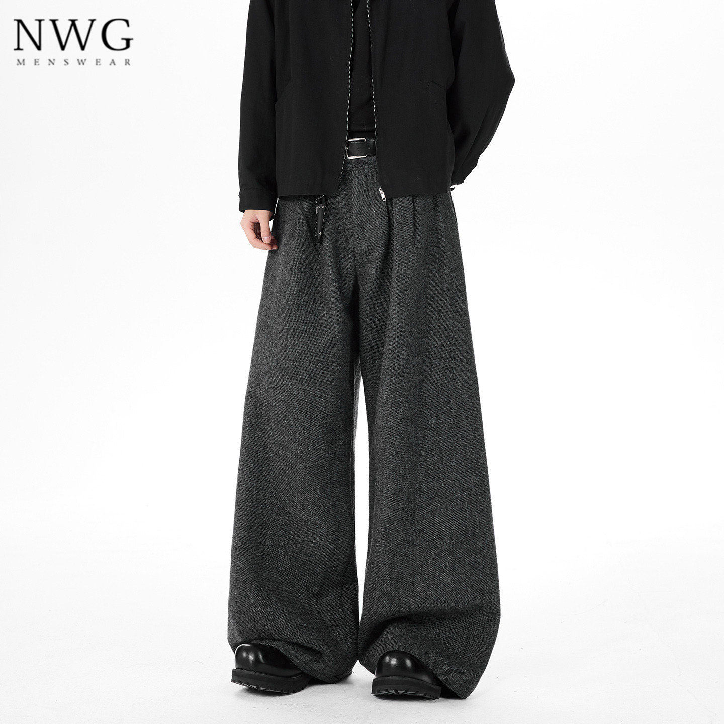 压褶阔腿西裤男春秋季老钱风垂感宽松直筒拖地裤子男美式休闲长裤