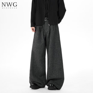 休闲长裤 压褶阔腿西裤 子男美式 老钱风垂感宽松直筒拖地裤 男春秋季