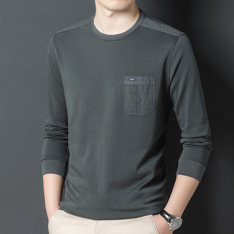 春秋季纯棉t恤男士长袖圆领卫衣休闲2026新款宽松薄款上衣高级感