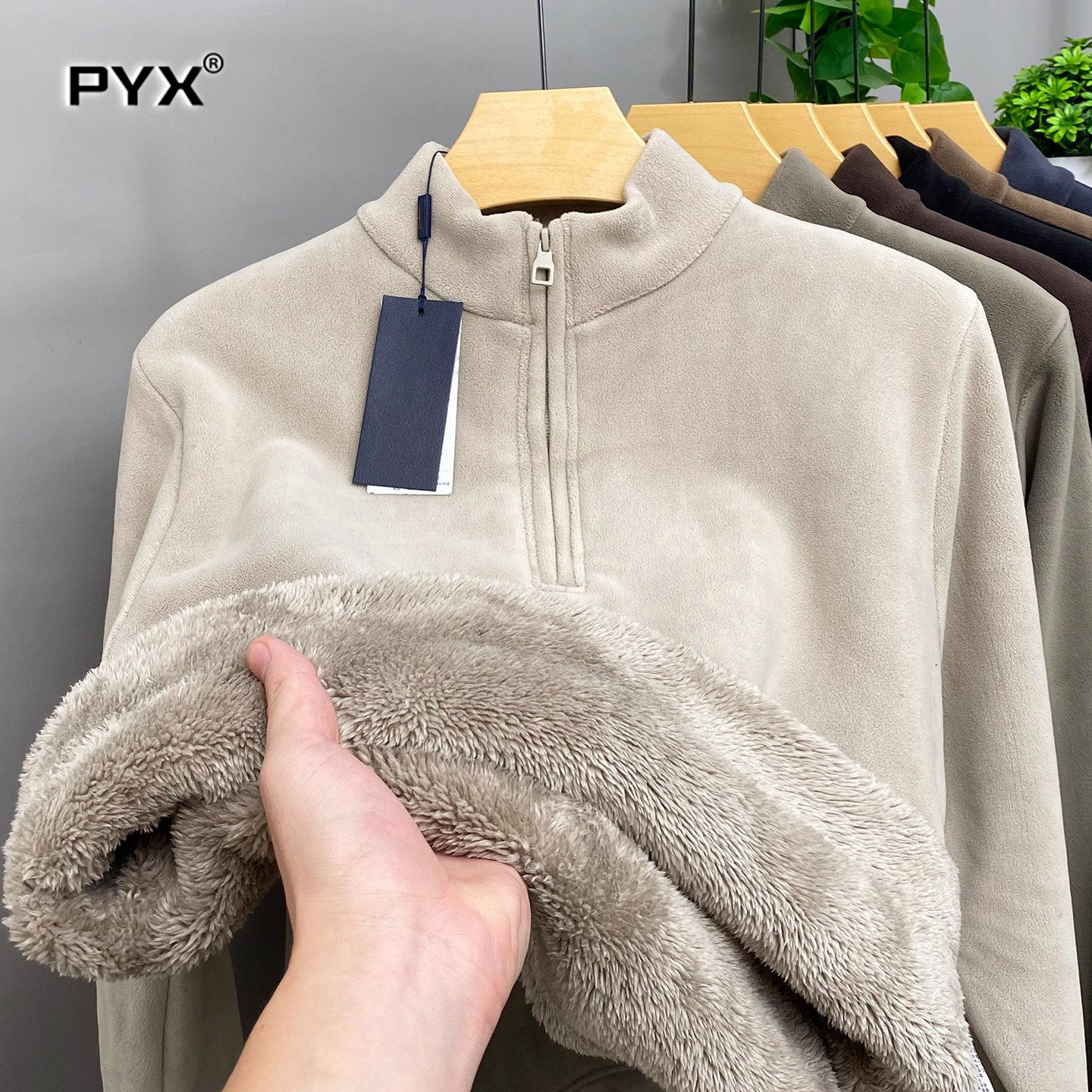 加绒加厚半拉链男卫衣男士2025新款秋冬季立领奥粒绒保暖上衣男款