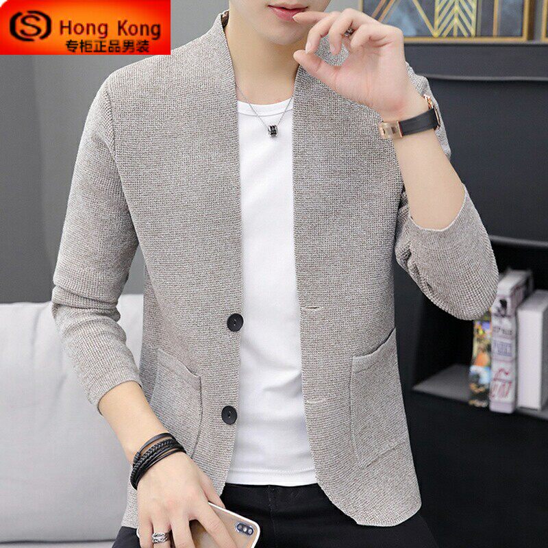 针织开衫男薄款2026新款春秋季韩版潮流修身羊毛外穿男士毛衣外套