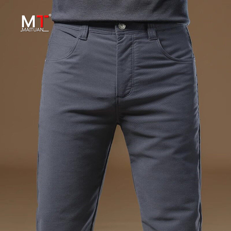 高端纯棉商务休闲裤男士2026新款春秋季男裤修身直筒裤子男款冬装
