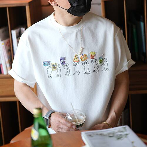 Upscale潮人哥爱死了的洋气款！刺绣宽松短袖T恤男夏季潮流设计感