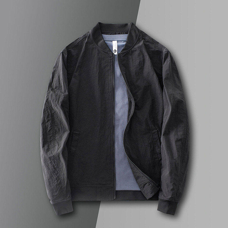 2025新款春秋季棒球领短款宽松纯色夹克男休闲薄款飞行员外套潮流