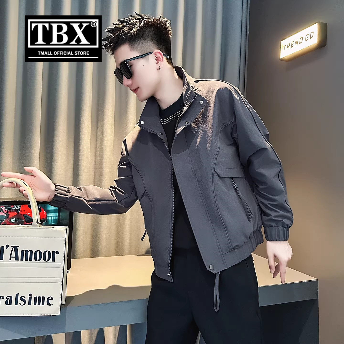 高端工装立领外套男士2026新款春秋冬季拼接休闲夹克上衣男款春装
