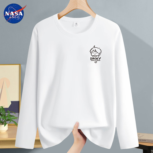 NASA联名男士重磅纯棉t恤男2026新款春秋长袖青少年白内搭打底衫T
