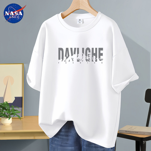 NASA联名短袖t恤男生2026新款夏季潮牌帅青少年纯棉宽松白色男款A